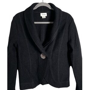 Cambridge Dry Goods Wool Cardigan Jacket Womens S Black Shawl Collar Cropped